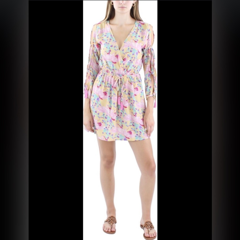 RAGA Nude Floral Wing Print Open Sleeve Mini Dress Boho